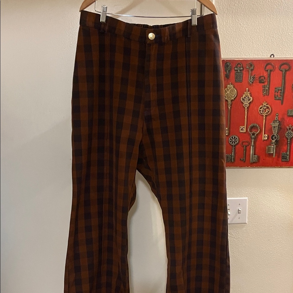 Big Bud Press Brown Checkered Flare Pants